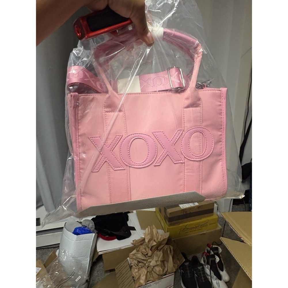 XOXO Pink Logo Tote Bag Medium Zip Closure Top Handle Detachable Strap